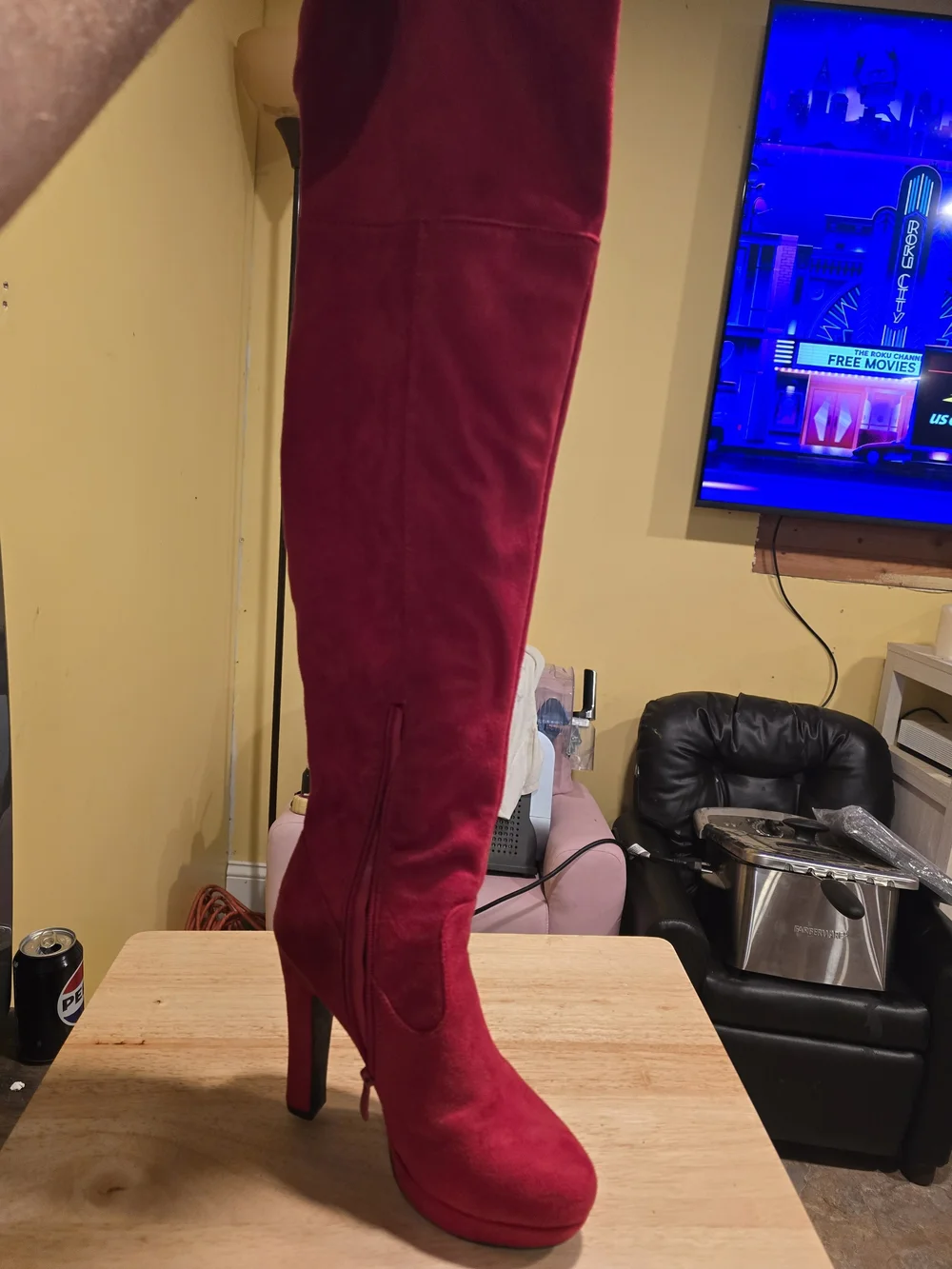 Amazon Red Over-the-Knee Suede Heel Boots